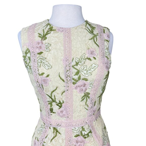 Dress The Population Penelope Sleeveless Sheath Cream Pink Green Lace M NWT - Picture 3 of 10